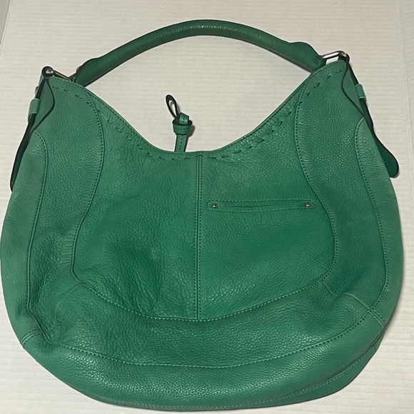 B. Makowsky Green GENUINE LEATHER  Purse Shoulder Bag Matching Makeup Bag - Picture 4 of 11